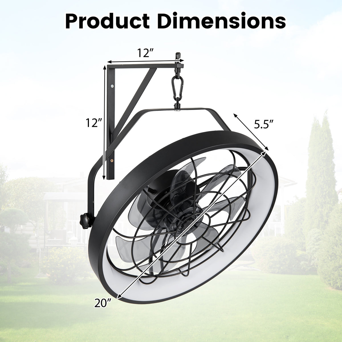 20â€ Wall Mounted Fan with 3CCT Dimmable LED Light and Timer-Black