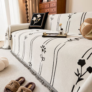 Chenille Jacquard Sofa Throw Cover with Tassel Soft Thick Couch Protector Blanket