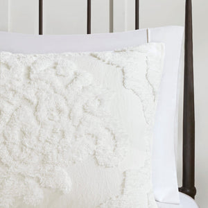 Full/Queen Tufted Cotton Chenille Damask Duvet Cover Set
