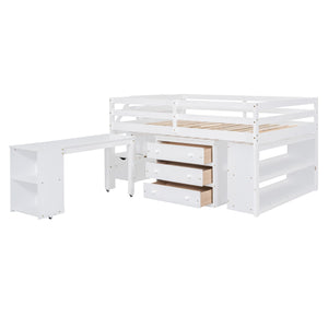 Loft Bed With Retractable Writing Desk And 3 Drawers With Storage Stairs And Shelves by Couch.com