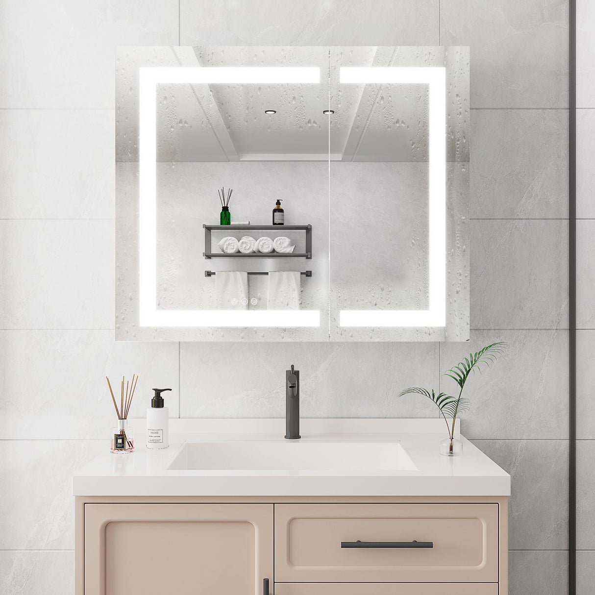 36" X 30" Medicine Cabinet With LED Vanity Mirror, Anti-Fog Recessed Or Surface Mount Bathroom Double Door Large Storage 3000K~6000K Bright Lighted Aluminum Storage Cabinet With Touch Switch - Silver by Couch.com