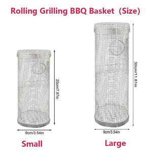 20cm/30cm BBQ Basket Stainless Cylindrical Rolling Grilling Baskets Portable Barbecue Rack For Grill For Fish Shrimp Meat Fries BBQ Grill Basket Rolling Grilling Basket Stainless Steel Grill Mesh Barbeque Grill Accessories