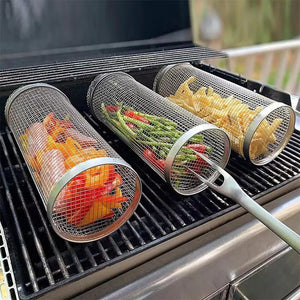 20cm/30cm New BBQ Basket Stainless Steel Grill Outdoor Round BBQ Campfire Grid Outdoor Picnic Camping Barbecue Cooking Supplies