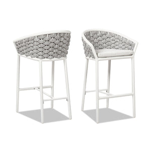Rowan - Rope Barrel Low Back Patio Counter Stool (Set of 2) - Optic White by Couch.com