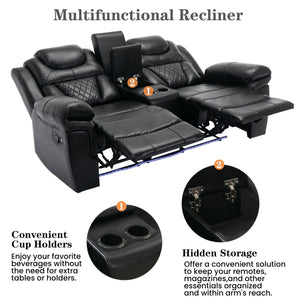 Home Theater Seating Manual Recliner Loveseat With Hide-Away Storage, Cup Holders And Led Light Strip For Living Room by Couch.com