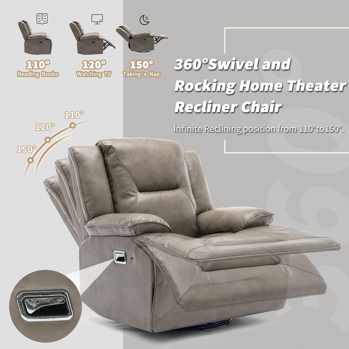 3 Seater Home Theater Recliner Manual Recliner Chair With A Led Light Strip Two Built-In Cup Holders For Living Room by Couch.com