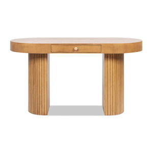 Couch.com Jesse Single Drawer Fluted Oval Console Desk Honey Brown, Durable Design, Wood Construction, Light Brown Finish by Couch.com