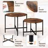 21.5 Inch Round Coffee Table Set of 2 with Heavy-Duty Metal Frame-Rustic Brown