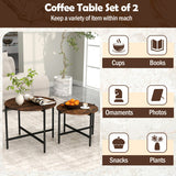 21.5 Inch Round Coffee Table Set of 2 with Heavy-Duty Metal Frame-Rustic Brown