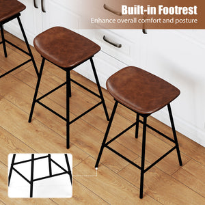 Set of 2 Swivel Barstools Faux Leather Upholstered Backless with Footrest-Brown