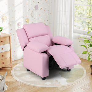 Kids Deluxe Headrest Recliner Sofa Chair with Storage Arms-Pink