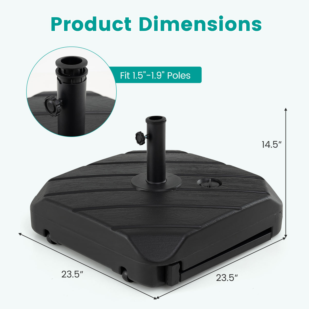211 LBS Fillable Patio Umbrella Base with Wheels and Telescopic Pull Rod