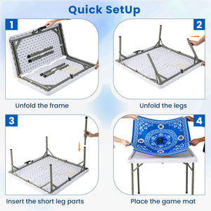 35 Inch 4 Player Game Card Folding Mahjong Table with Cup Holders-Light Blue