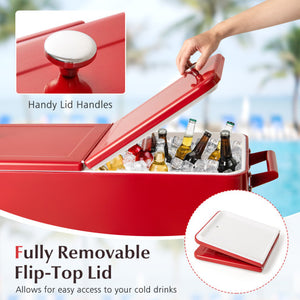 Portable Patio Cooler with Bottom Storage Shelf and Bottle Opener-Red