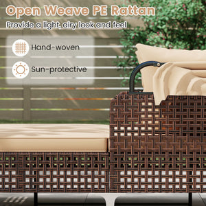 Outdoor Daybed with Retractable Canopy PE Wicker Rattan Patio Lounger-Brown