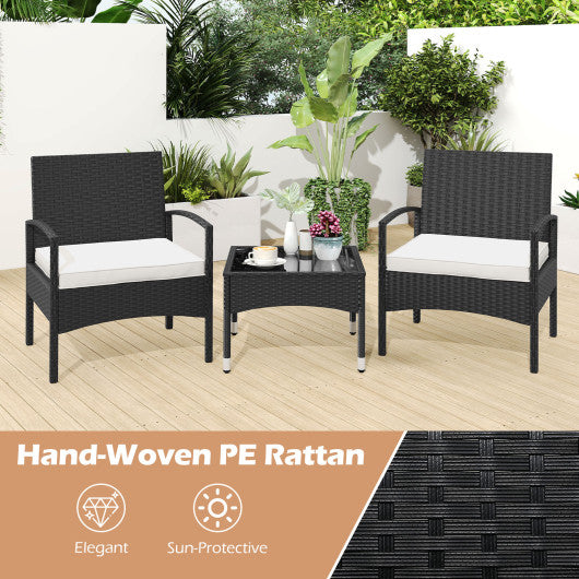 3-Piece Patio Furniture Set Rattan Bistro Chairs with Table-Beige