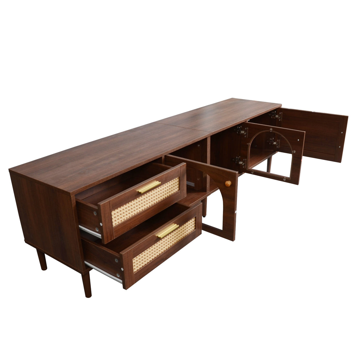 Rattan TV Stand with 3 Cabinets and 2 Drawers