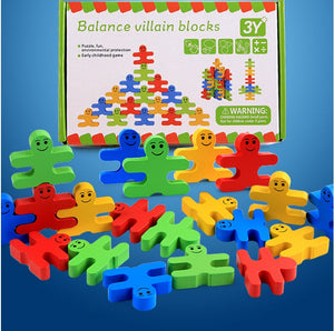 Cartoon Balanced Man Jenga Blocks