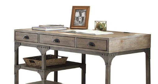 Gorden - Weathered Antique Metal Writing Desk - Oak by Couch.com
