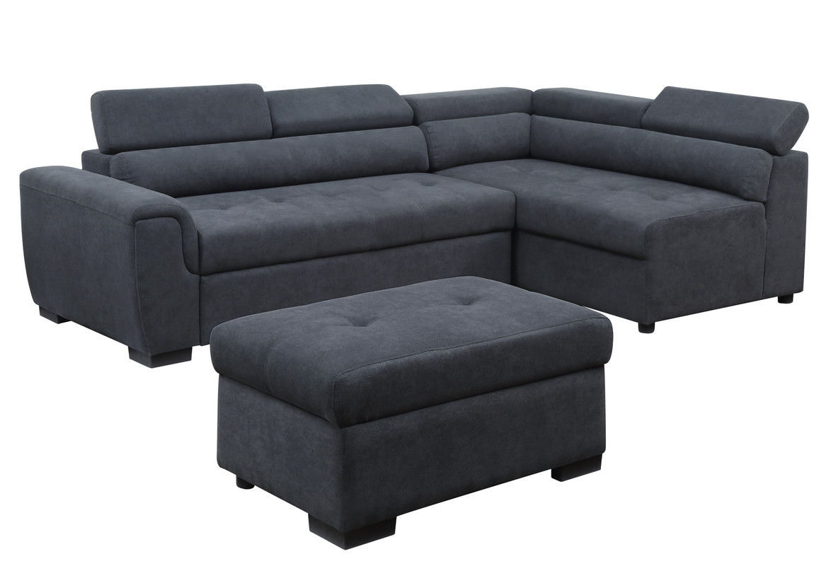 Haris - Fabric Sleeper Sofa Sectional With Adjustable Headrest And Storage Ottoman - Dark Gray by Couch.com