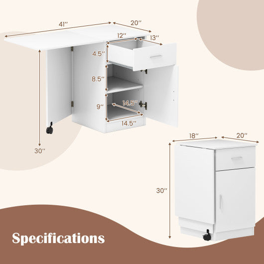 Folding Computer Desk with Drawer Mobile Home Office Desk with Cabinet-White