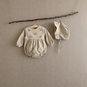 Kids Corduroy Embroidered Long Sleeve Romper Bodysuit
