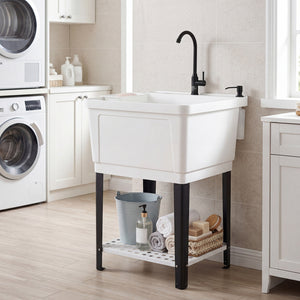 21.1 Gal Utility Sink Laundry Tub with Rotating Faucet and Adjustable Legs-M