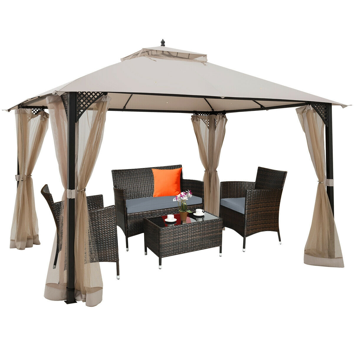 12 ™ x 10 ™Outdoor Double Top Patio Gazebo-Beige