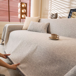 Natural Textured Linen Couch Cover, Breathable & Hypoallergenic Furniture Protector