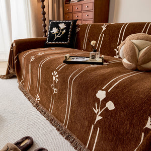 Chenille Jacquard Sofa Throw Cover with Tassel Soft Thick Couch Protector Blanket