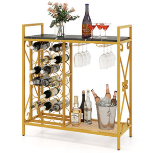 21 Bottle Wine Rack Freestanding Floor Wine Bottle Organizer with Glass Holder-Golden