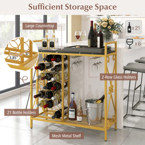 21 Bottle Wine Rack Freestanding Floor Wine Bottle Organizer with Glass Holder-Golden