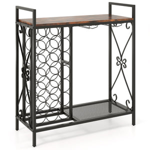 21 Bottle Wine Rack Freestanding Floor Wine Bottle Organizer with Glass Holder-Rustic Brown