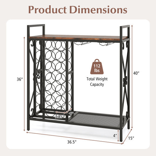 21 Bottle Wine Rack Freestanding Floor Wine Bottle Organizer with Glass Holder-Rustic Brown