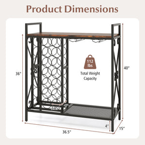 21 Bottle Wine Rack Freestanding Floor Wine Bottle Organizer with Glass Holder-Rustic Brown