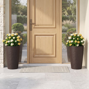 21 Inch Tall Round Plastic Planters Set of 2 Flower Pots with Drainage System-Brown