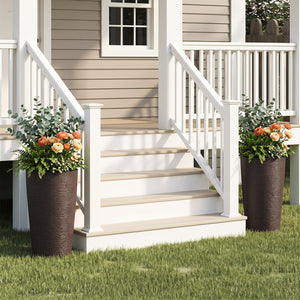 21 Inch Tall Round Plastic Planters Set of 2 Flower Pots with Drainage System-Brown