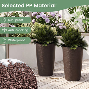 21 Inch Tall Round Plastic Planters Set of 2 Flower Pots with Drainage System-Brown