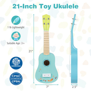 21 Inch Ukulele Guitar for Kids with Basswood Body for 3+ Years Old