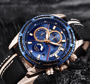 Men's Waterproof Sports  Watch With Leather Belts, Chronometers Day View Fluorescent Pointers Unique Design Perfect Gift