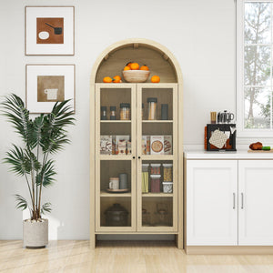 Tall Arched Kitchen Pantry, Modern Farmhouse Wood Kitchen Storage Cabinets, Arched Storage Display Cabinet With Adjustable Shelves, Versatile Cupboard For Kitchen, Dining Room - Natural by Couch.com