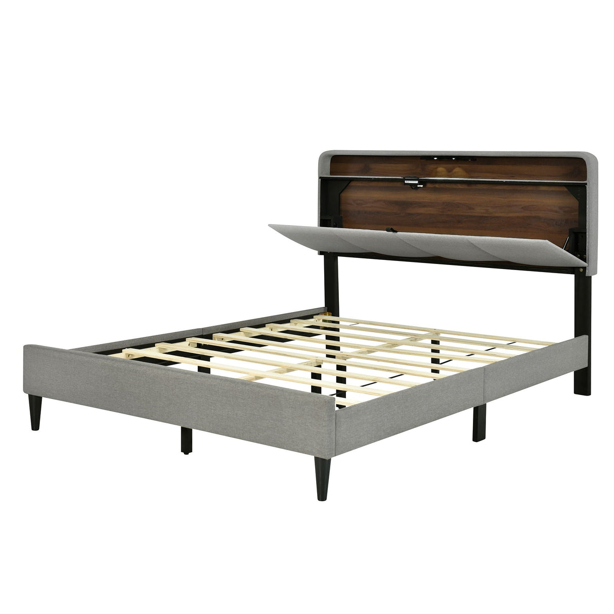 Upholstered Platform Bed With Storage Headboard, Sensor Light And A Set Of Sockets And USB Ports by Couch.com