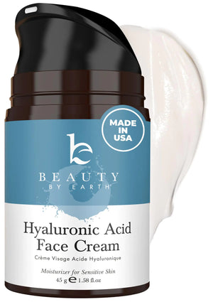 Hyaluronic Acid Moisturizer for Face - USA Made with Organic & Natural Ingredients Hydrating Anti Aging Face Moisturizer for Dry Skin with Glycerin & Vitamin E Unscented Anti Wrinkle Cream