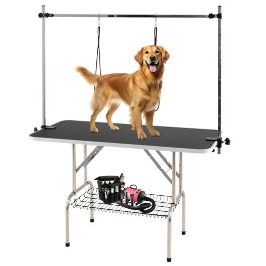 Foldable Dog Grooming Table with Height Adjustable Arms-Black