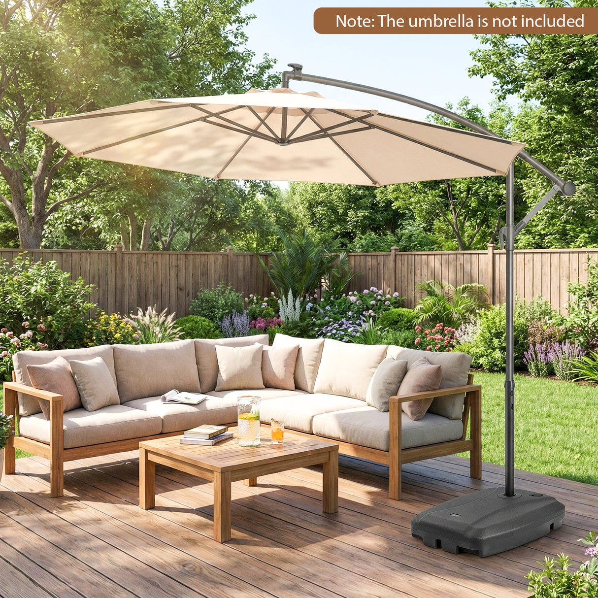 220 LBS Cantilever Patio Umbrella Base Stand with  Wheels Fillable offset Umbrella Stand-Black