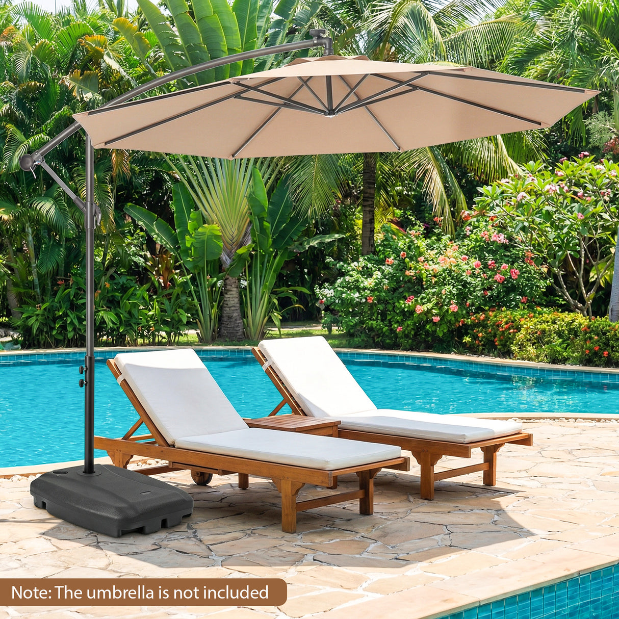 220 LBS Cantilever Patio Umbrella Base Stand with  Wheels Fillable offset Umbrella Stand-Black