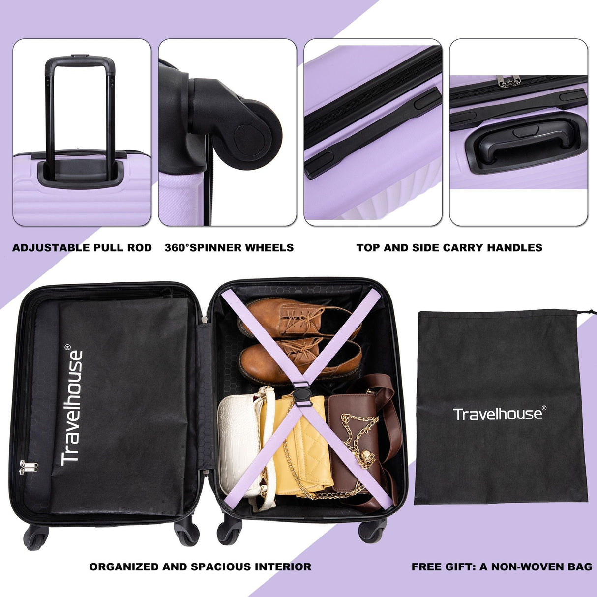 3 Piece Luggage Sets Lightweight Suitcase With Two Hooks, Spinner Wheels, Tsa Lock by Couch.com