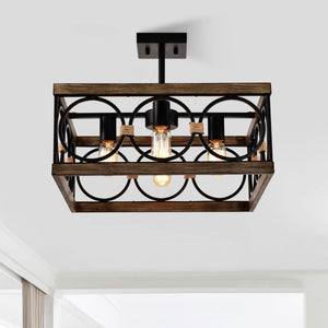 Kitchen Island Lights Ceiling Light Farmhouse Dining Room Light Fixture, Wood And Metal Rectangular Ceiling Light, Ceiling Lighting For Living Room, Conference Room, Home Office by Couch.com