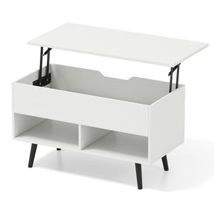 31.5 Inch Lift-Top Coffee Table with Hidden Storage and 2 Open Shelves-White
