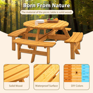 8 Person Wooden Picnic Table, Outdoor Camping Dining Table With Seat, Garden, Diy With 4 Built-In Benches, 2220Lb Capacity by Couch.com